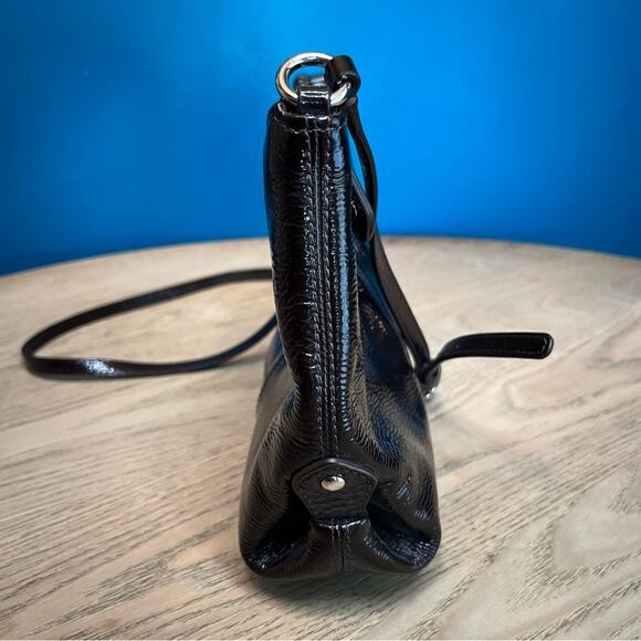 COACH Ashley Chocolate Brown Patent Leather Pebbled Small Crossbody Purse - Picture 2 of 11